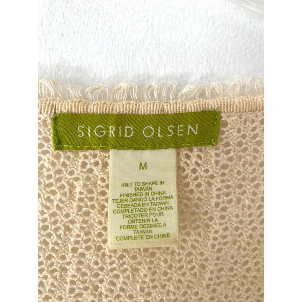 Vintage Sigrid Olsen Linen Blend Crochet Flower Cardigan Cream Sweater medium - Picture 4 of 8